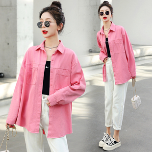 宽松休闲百搭中长款 韩版 衬衣潮 外套女春秋2025新款 糖果色牛仔衬衫