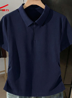 ZH回力藏青色POLO领短袖女2026新款夏亲肤收腰显瘦休闲运动t恤