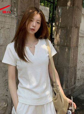 ZH回力女款小V领紧身短T2026新款小V领修身辣妹风显瘦短款T恤女