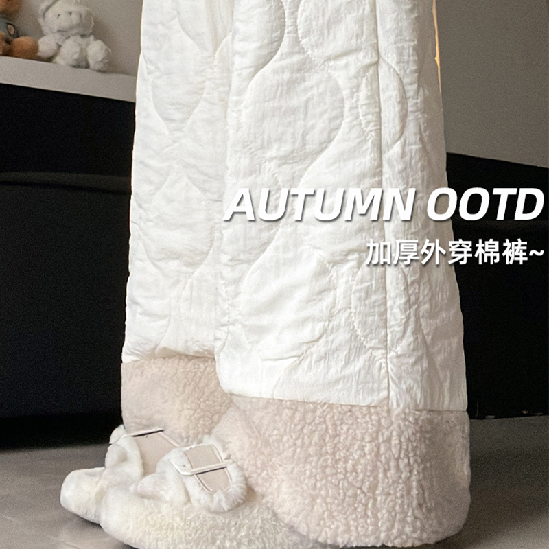 回力撞色绗棉休闲裤女2025新款