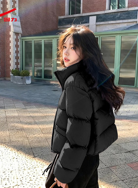 回力黑色短款棉服女冬季2025新款小个子保暖冬装棉袄厚面包服外套