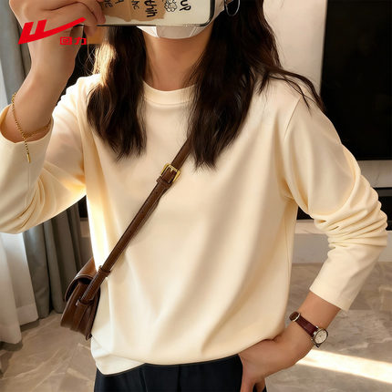 ZH回力白色打底衫圆领长袖t恤女春秋款2026年新款宽松内搭衣服