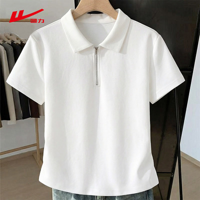 ZH回力白色POLO领短袖t恤女2026新款夏季收褶显瘦休闲短款上衣