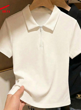 ZH回力白色POLO领短袖t恤女2026新款夏季收褶百搭短款运动服女