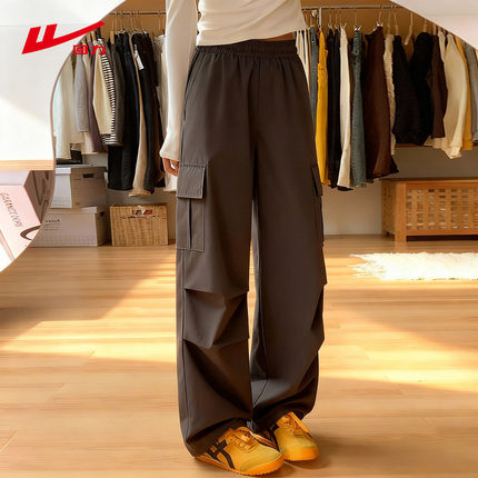 ZH回力灰色工装裤女款宽松流行速干登山运动裤春秋季新款休闲裤