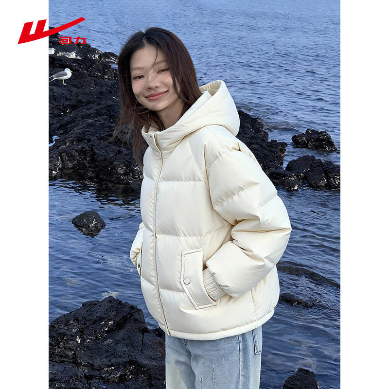 回力连帽短羽绒服女2025新款