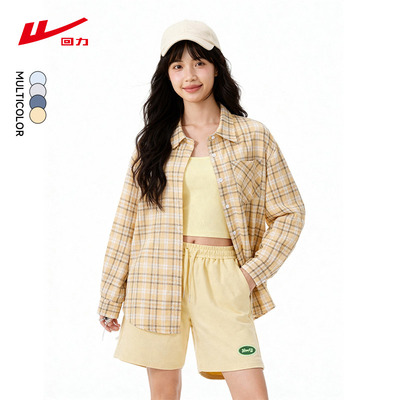 ZH回力美式复古修身衬衫女夏季