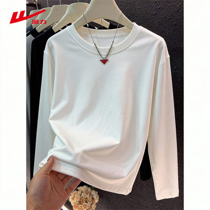 ZH回力纯棉初春秋修身长袖t恤女白色正肩显瘦百搭打底衫上衣女