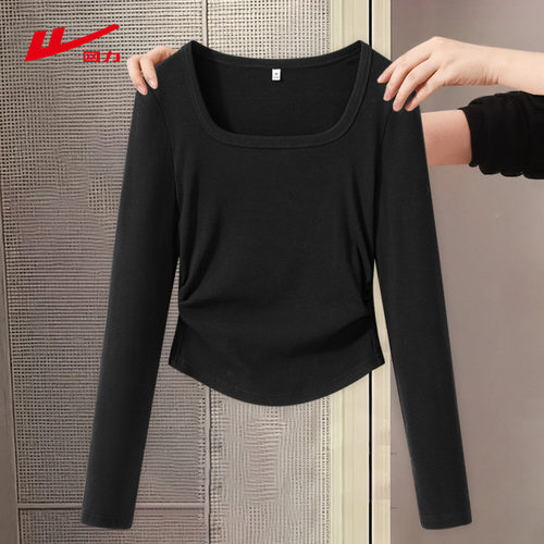 回力方领修身打底衫女2026新款