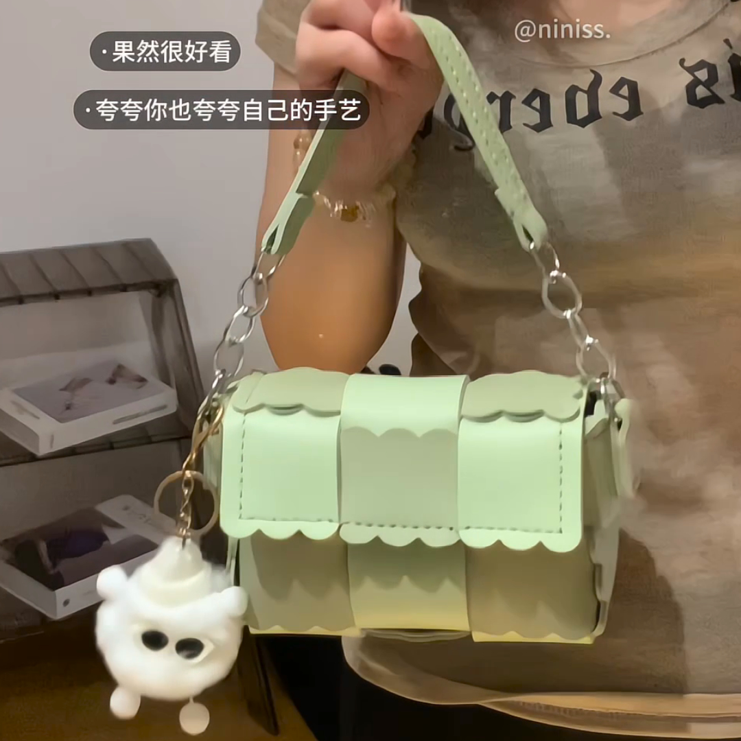 抖音同款配色女包饼干包包手工自制编织材料包送女友针织手缝dly