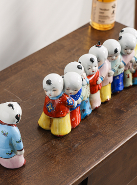 陶瓷老鹰抓小鸡童趣陶瓷摆件手工粉彩复古陶瓷饰品摆件客厅饰品