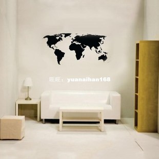 Black Map of the World Wall Sticker Decal Vinyl Art Sticker