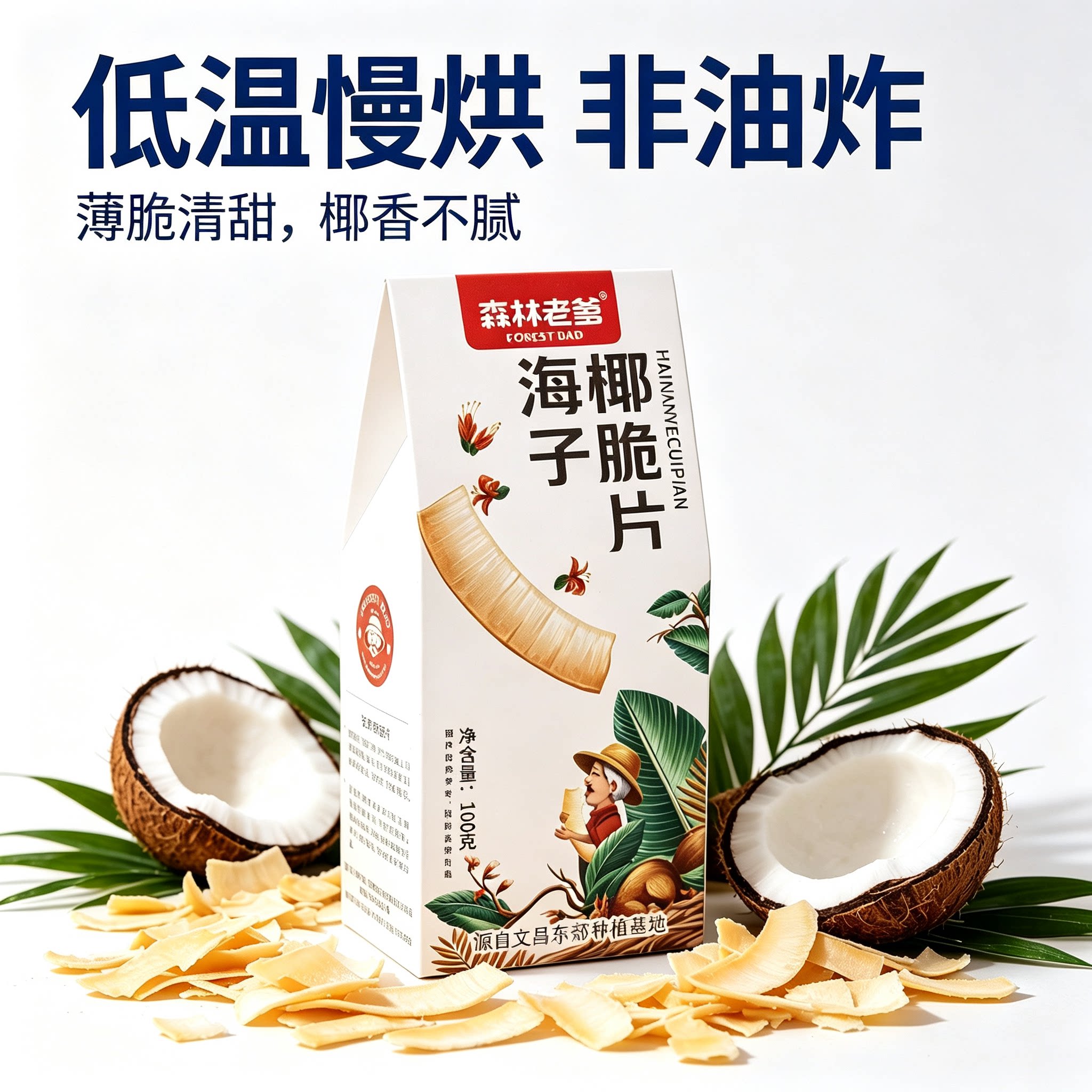 森林老爹椰子脆片脆块海南特产原味生椰子椰肉薄脆片果干新鲜零食