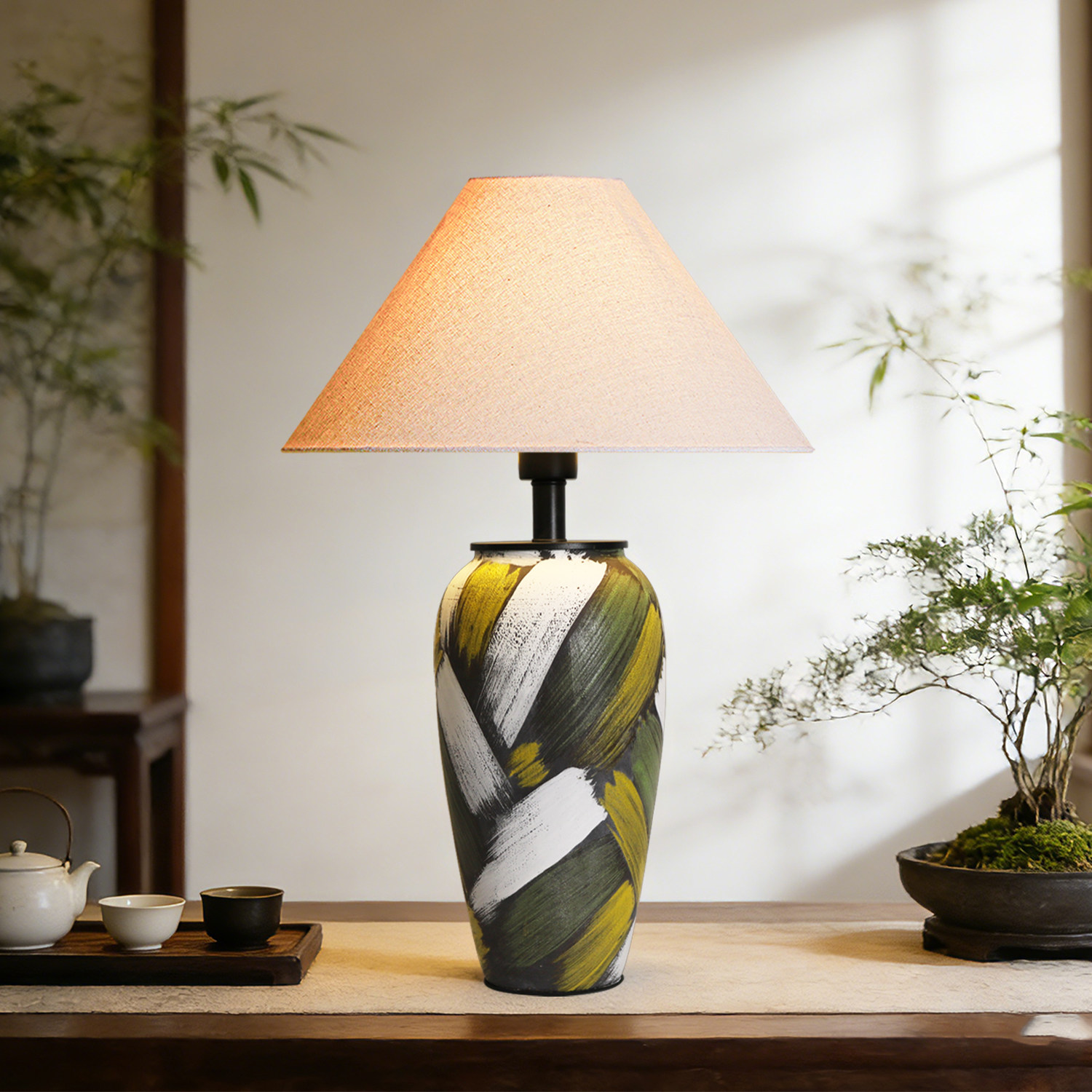 北欧简约陶瓷台灯客厅卧室书房装饰灯具布艺灯罩创意个性艺术灯饰