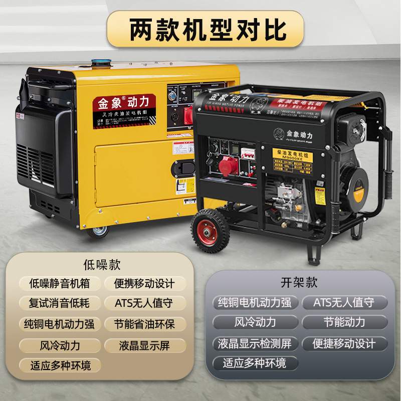 柴油发电机组单相220v大功率型全铜380v三相家用应急静音户外10KW