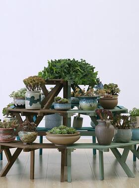 新款直销三层转角四层转角实木花架墙角架多肉植物绿萝落地阳台庭