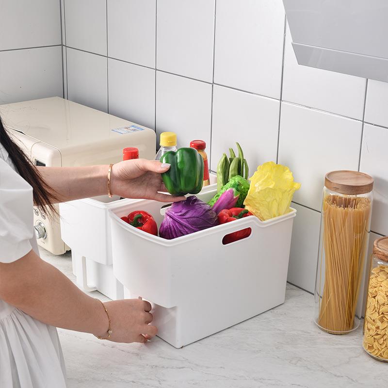 新款直销日式橱柜冰箱厨房手柄杂物整理塑料无盖神器带把手收纳盒