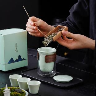 直销青山玻璃快客杯户外随身陶瓷一壶三杯便携式 新款 旅行功夫茶具