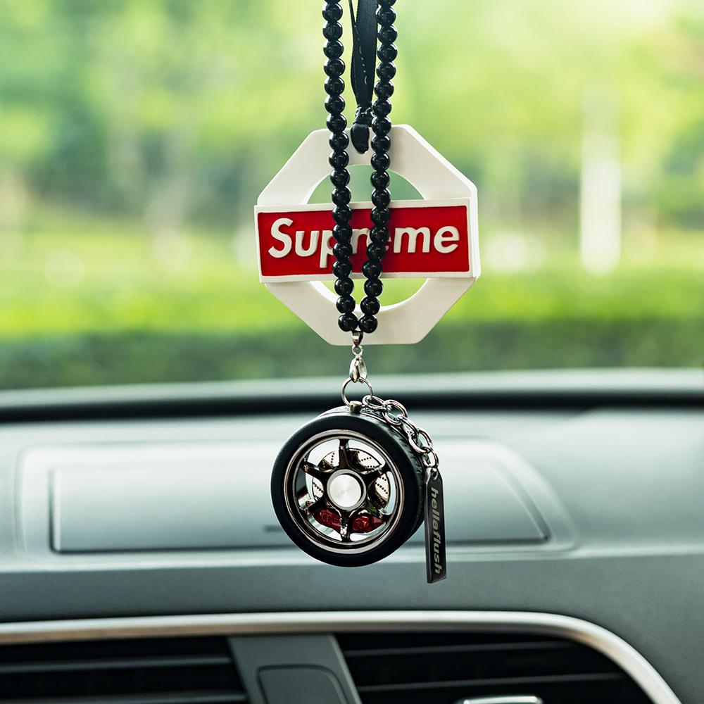 新款直销亚马逊新款汽车TE37轮毂挂饰车载挂件多巴胺爆改轮胎后视