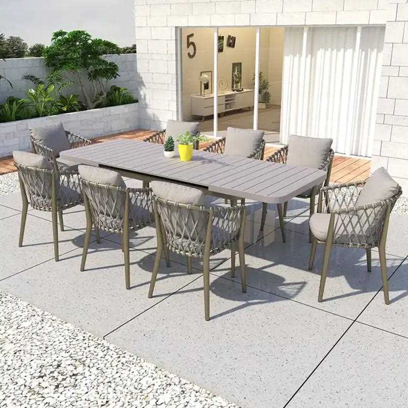 新款直销欧美户外庭院藤编桌椅套装柚木餐桌椅室外藤椅民宿酒店铝