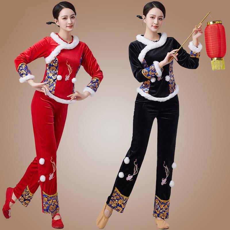新款直销秧歌舞蹈演出服喜庆民族风金丝绒跳舞衣广场舞服装秋冬新
