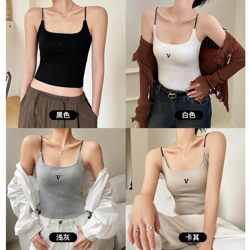 新款直销纯棉针织打底小吊带外穿背心女士带胸垫一体内搭性感美背