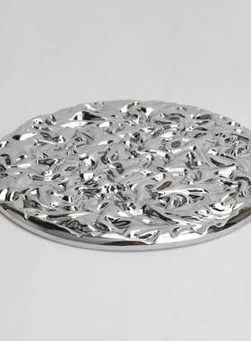 新款直销新中式玻璃电镀波浪纹理托盘样板房酒柜茶几卧室书房客厅