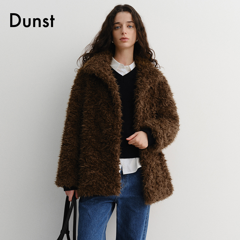 Dunst2025冬季新品女士高级时尚仿羊羔绒半长夹克外套UDJU5D222