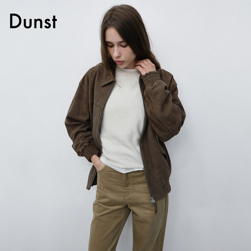 Dunst2026秋季新品中性复古风宽松精裁皮质翻领夹克外套UDJU6C101