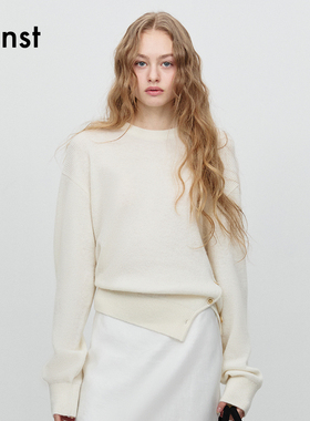 Dunst2026春季新品中性纽扣装饰圆领毛衣套头针织衫UDSW5A107