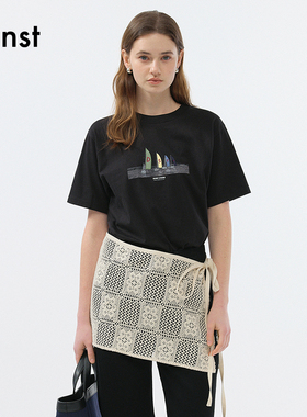 Dunst夏季航海主题中性帆船印花休闲圆领纯棉T恤上衣UDTS5B134