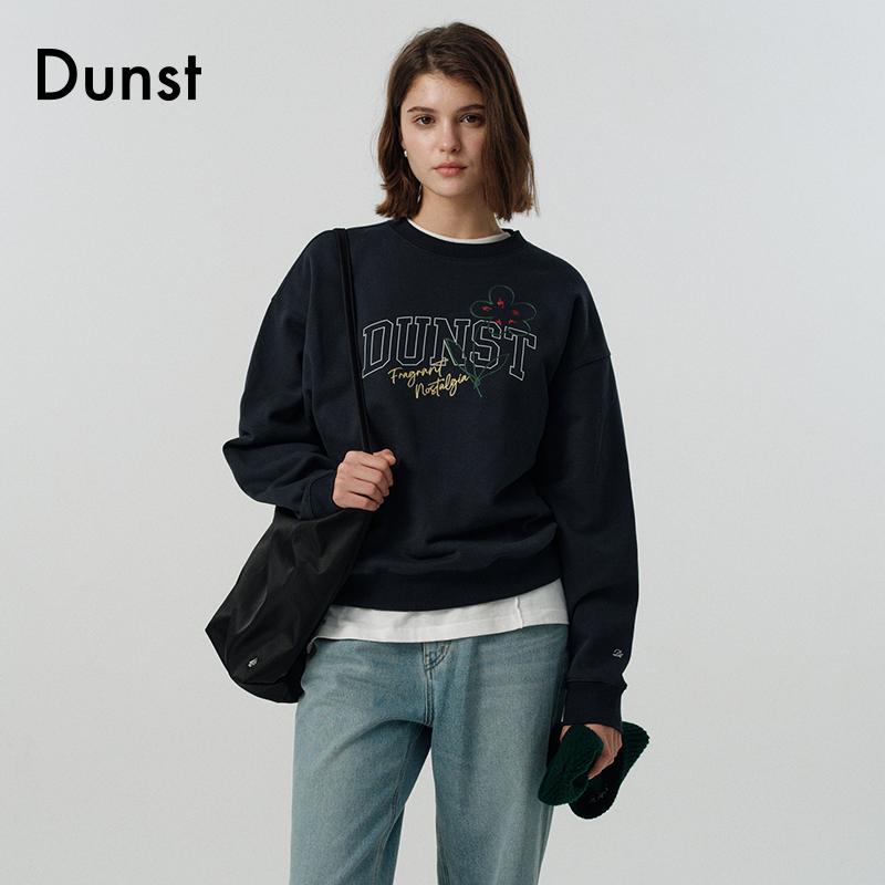 Dunst2025新品中性复古刺绣logo涂鸦装饰圆领卫衣UDTS5A116