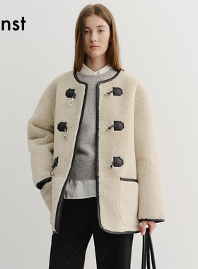 Dunst【白逸帆同款】25冬新品女中长款无领仿羊羔毛外套UDJU5D223