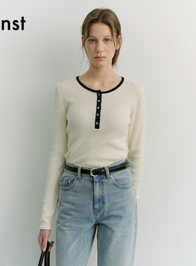 Dunst【嘟颖/白逸帆同款】2026春季纽扣圆领针织衫女UDSW6A205