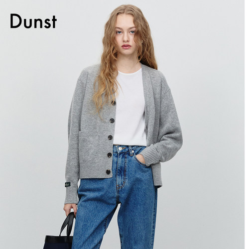 Dunst2025新品中性风简约V领基本款LOGO针织开衫UDSW5A102