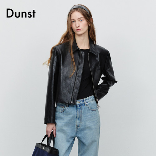 Dunst2025新款中性简约时尚翻领环保皮短夹克外套UDJU5A105