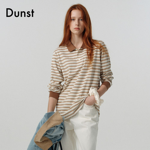 Dunst【艺只喵喵同款】中性复古翻领撞色条纹宽松上衣UDTS5A109