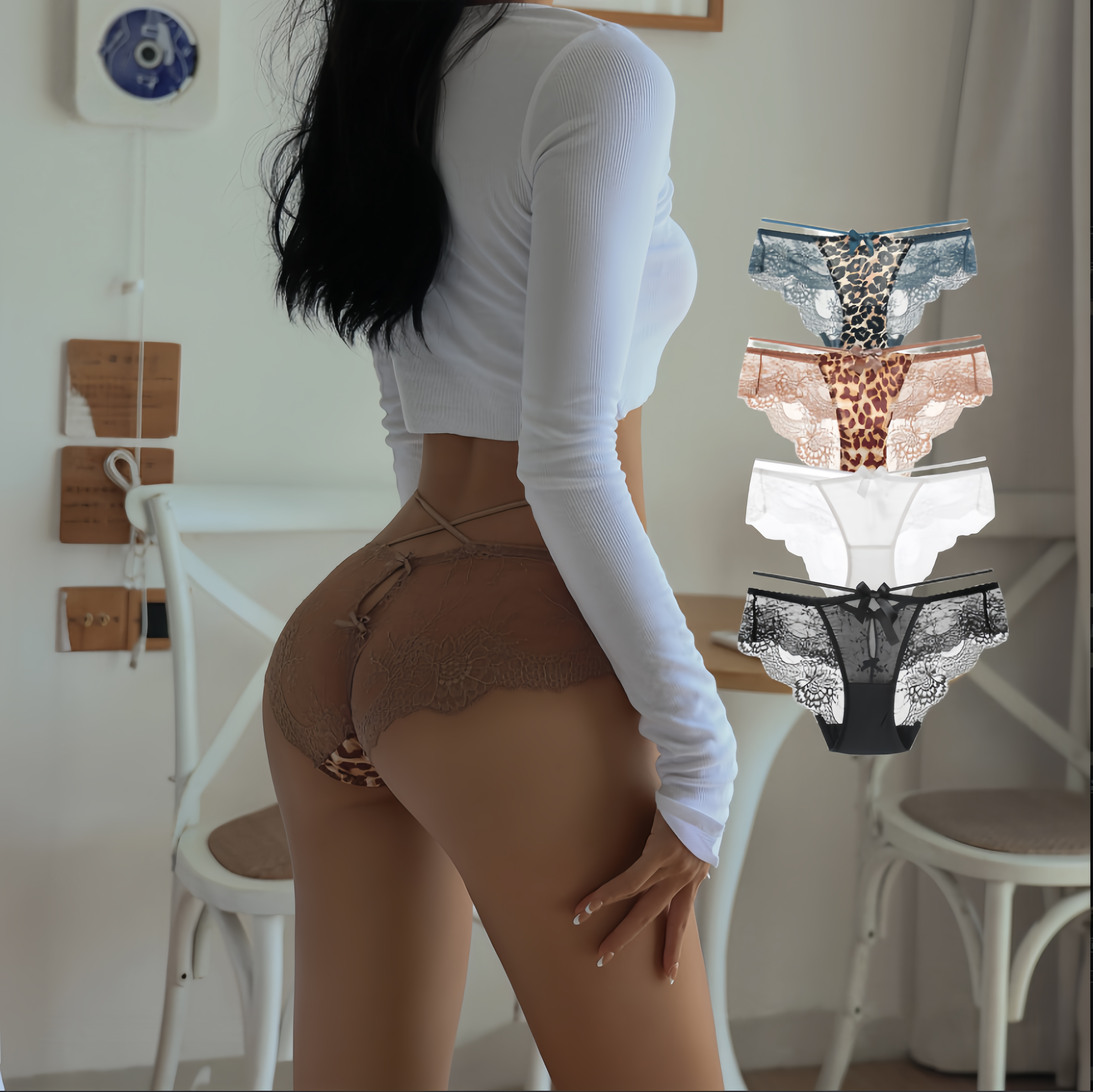 CINOON豹纹蕾丝细带内裤