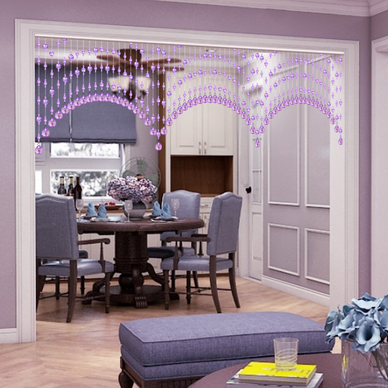 紫色水晶珠帘卧室门帘挂帘玄关客厅隔断帘卫生间免打孔垭口装饰帘