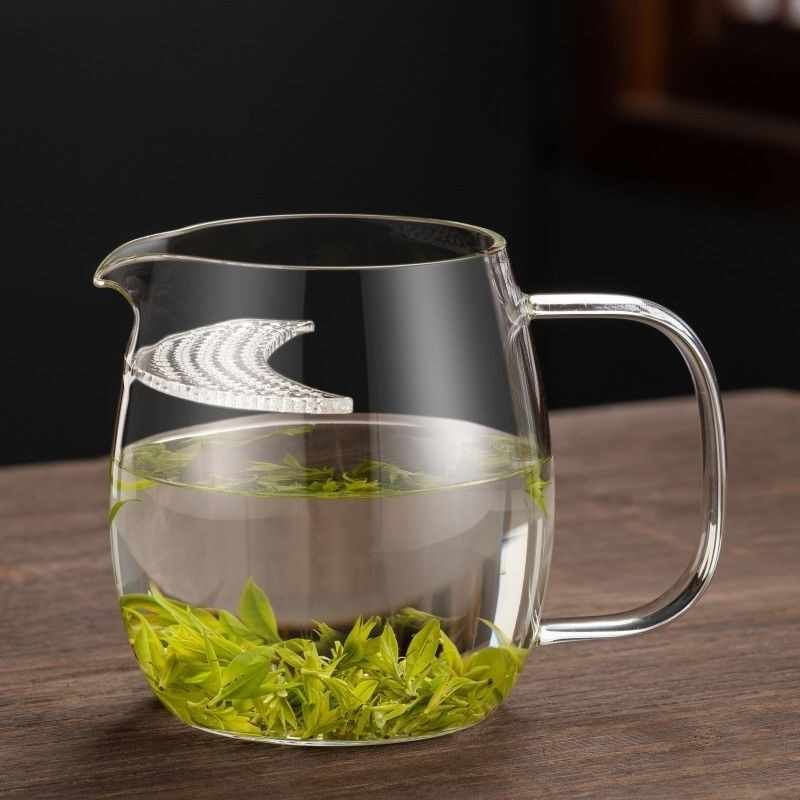 带盖款月牙高硼硅玻璃公道杯加厚耐热茶海茶滤一体过滤茶杯分茶器图片