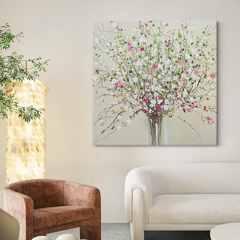 现代简约客厅装饰画植物花卉肌理手绘油画卧室床头丙烯正方形挂画图片