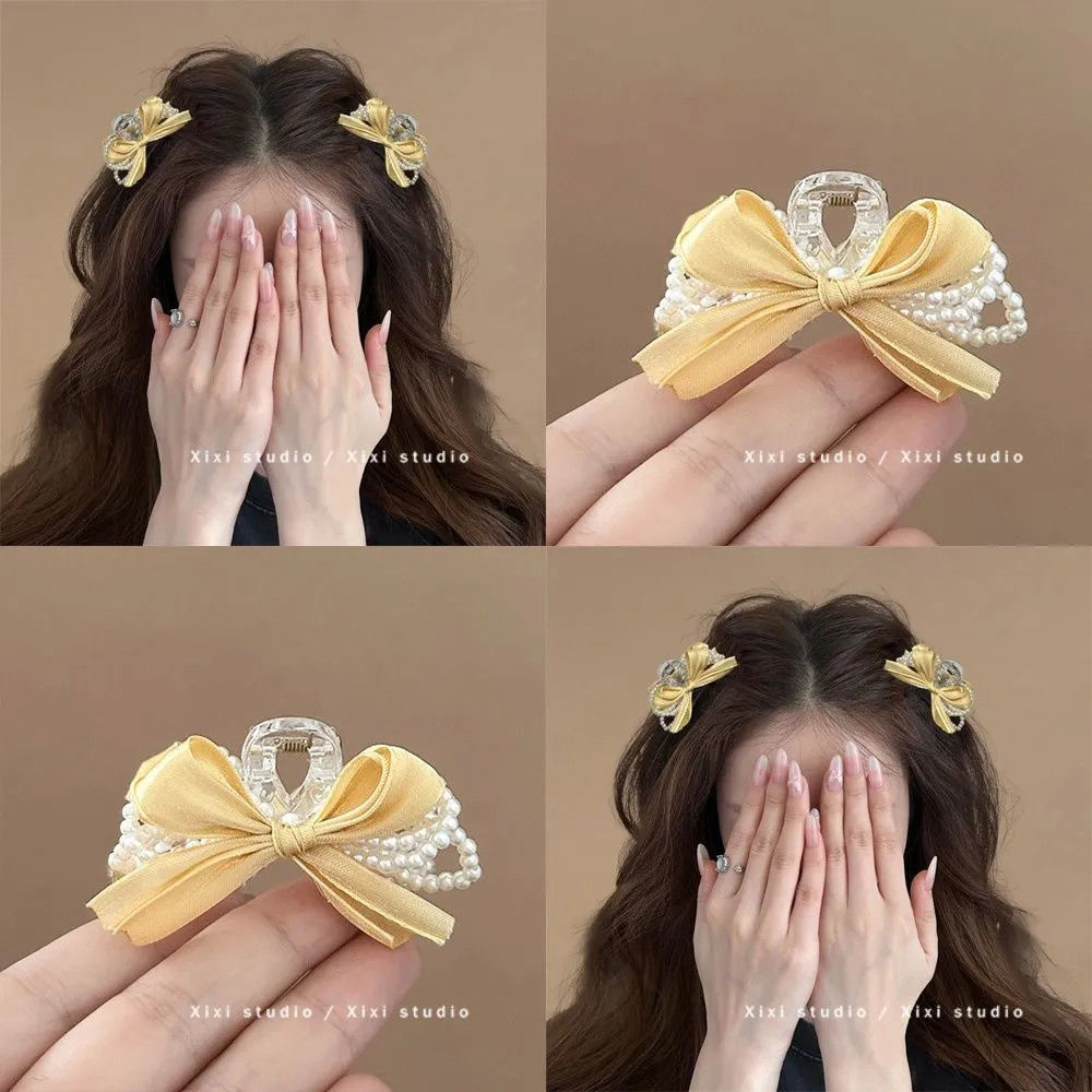 氛围感黄色蝴蝶结发夹甜美公主头