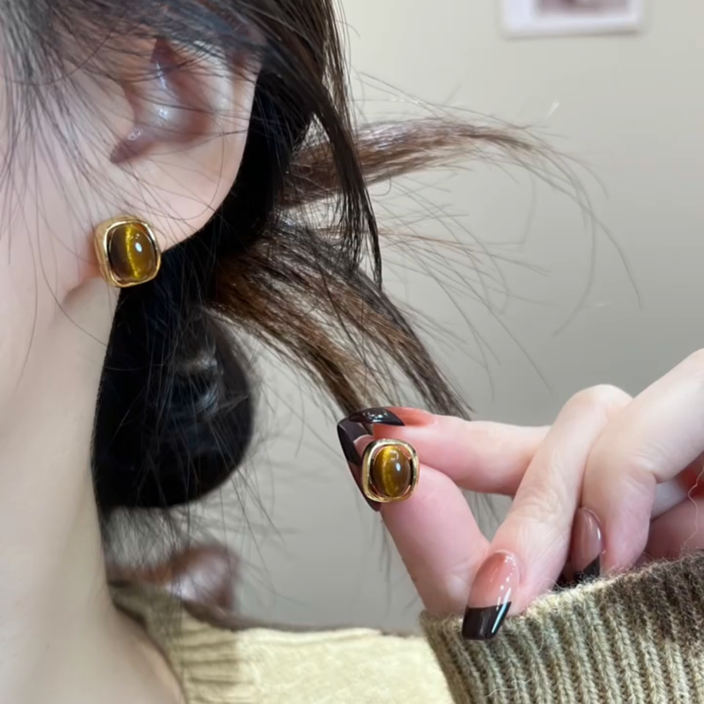 几何方形耳钉秋季轻奢高级感耳饰
