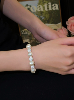 白珠手链女镶嵌白色圆珠手链现货