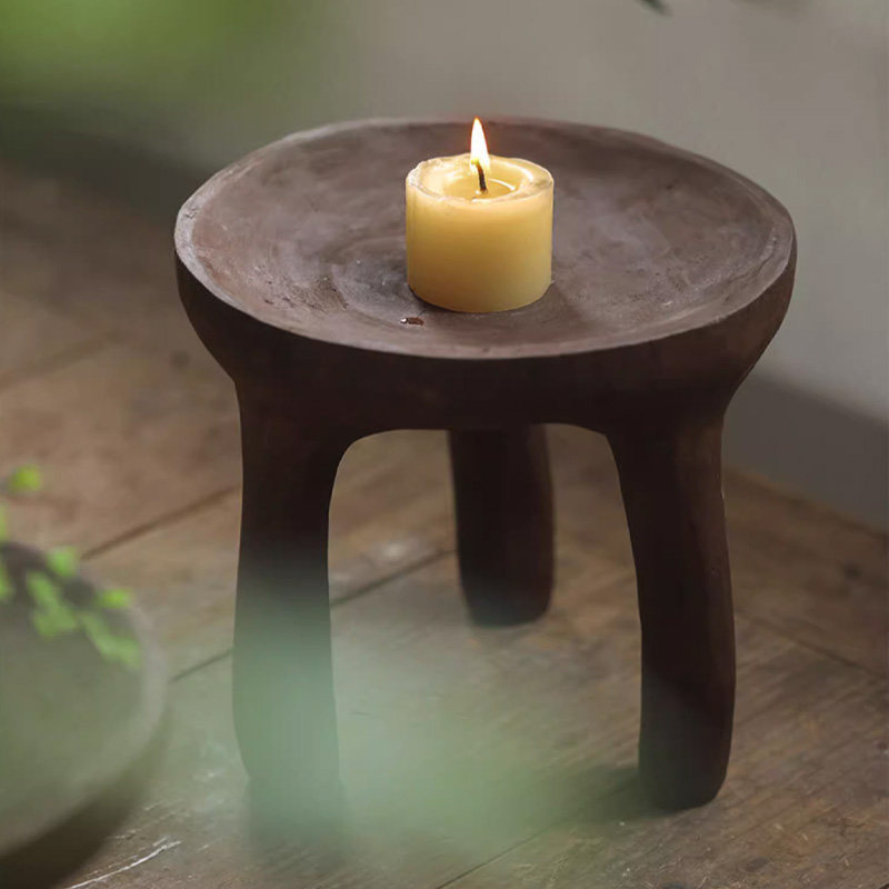 侘寂风实木三脚托盘复古装饰果盘摆件民宿玄关小茶几家用木凳矮凳,家居饰品,装饰摆件,淘宝优惠券,粉丝福利购,淘宝优惠卷