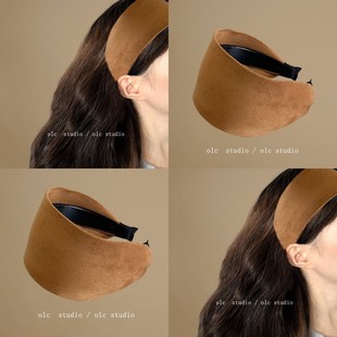 浓郁可可 复古绒面宽头箍女高颅顶发卡不勒头防滑洗脸发箍盘发器