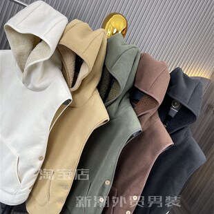 400克摇粒绒!叠搭款!内里加绒!日单~秋冬男士连帽保暖马甲外套