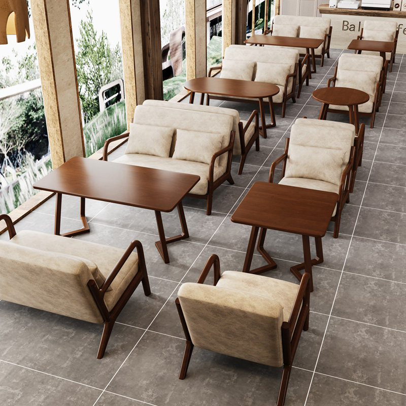 商用咖啡厅桌椅组合实木书店西餐厅茶楼复古清吧酒馆酒吧卡座沙发
