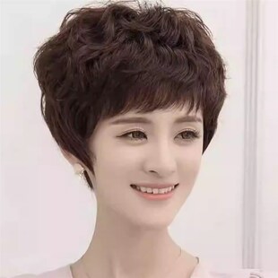 真发丝短发纹理烫妈妈中老年假发套透气全头套整顶全真发许昌假发
