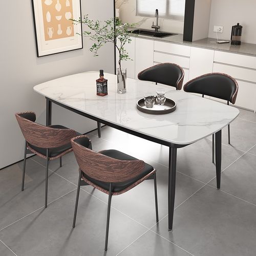 意式极简岩板餐桌椅组合轻奢亮光高端黑白小户型吃饭桌子家用4人